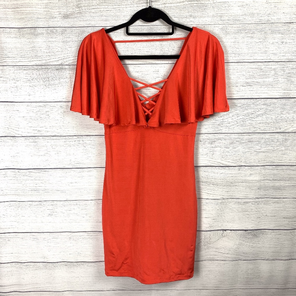 Forever 21 Reddish Orange Criss Cross V Neck Dress